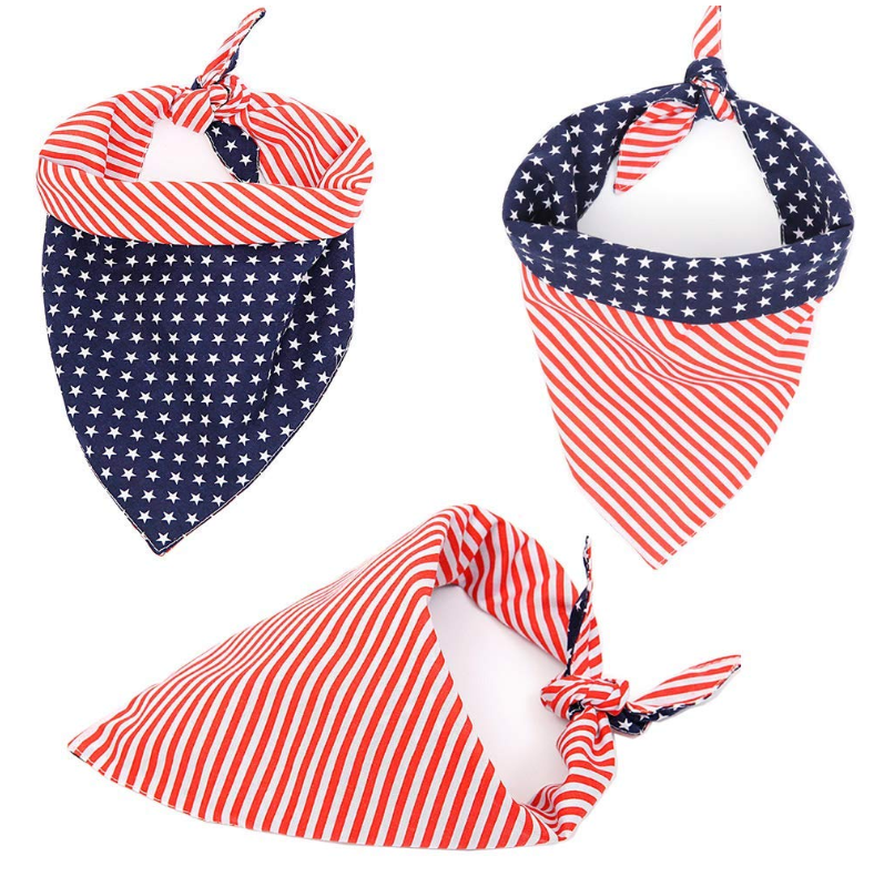 Three American flag-themed bandanas on a white background