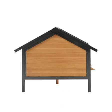 Wooden dog house with a black frame on a white background