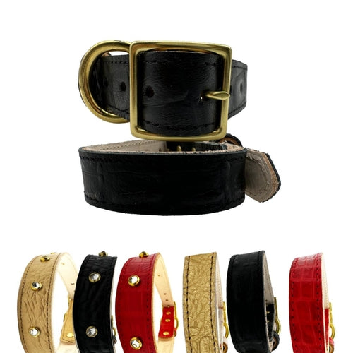 Black leather belt with gold buckle and additional belts in various colors on a white background