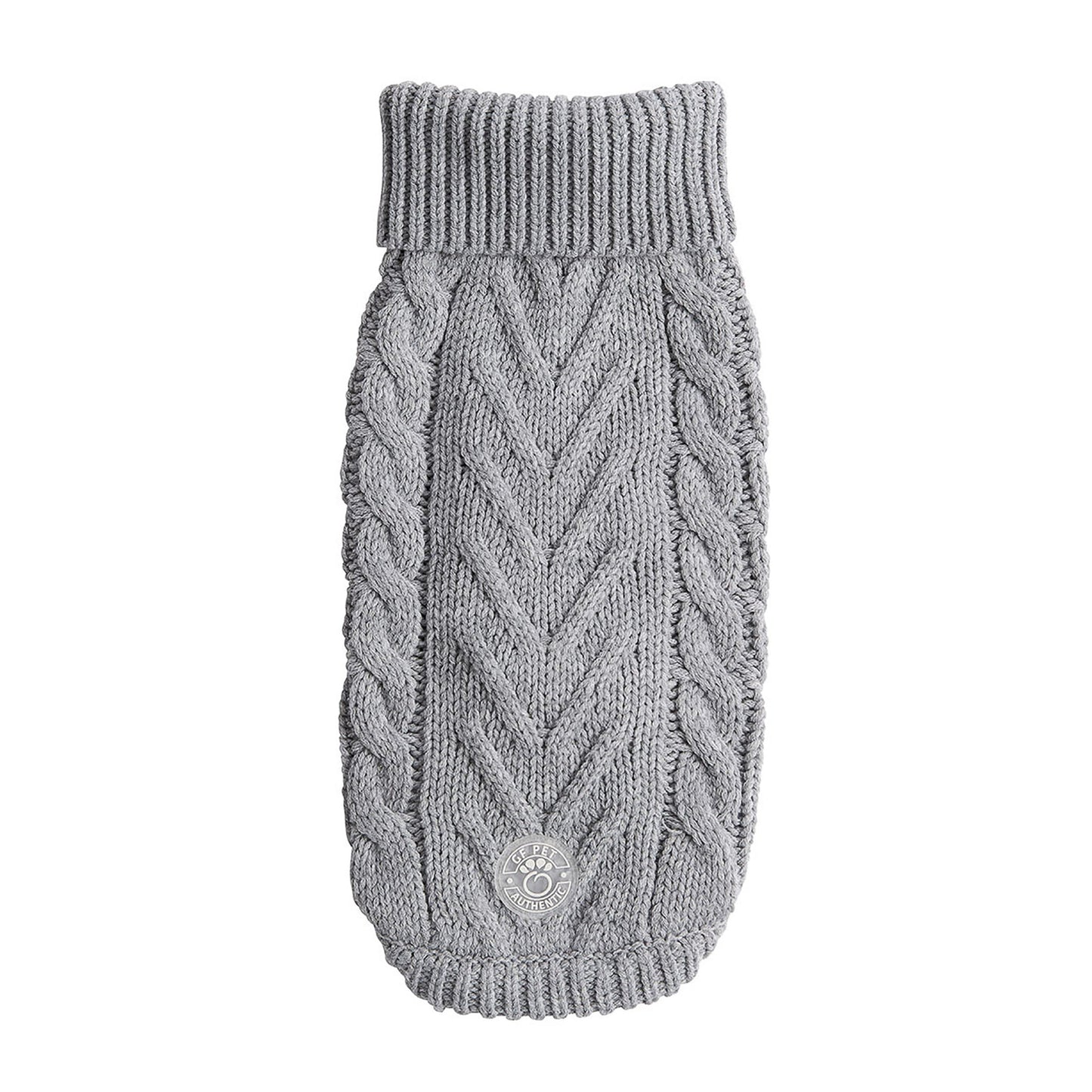 Gray knitted dog sweater on a white background