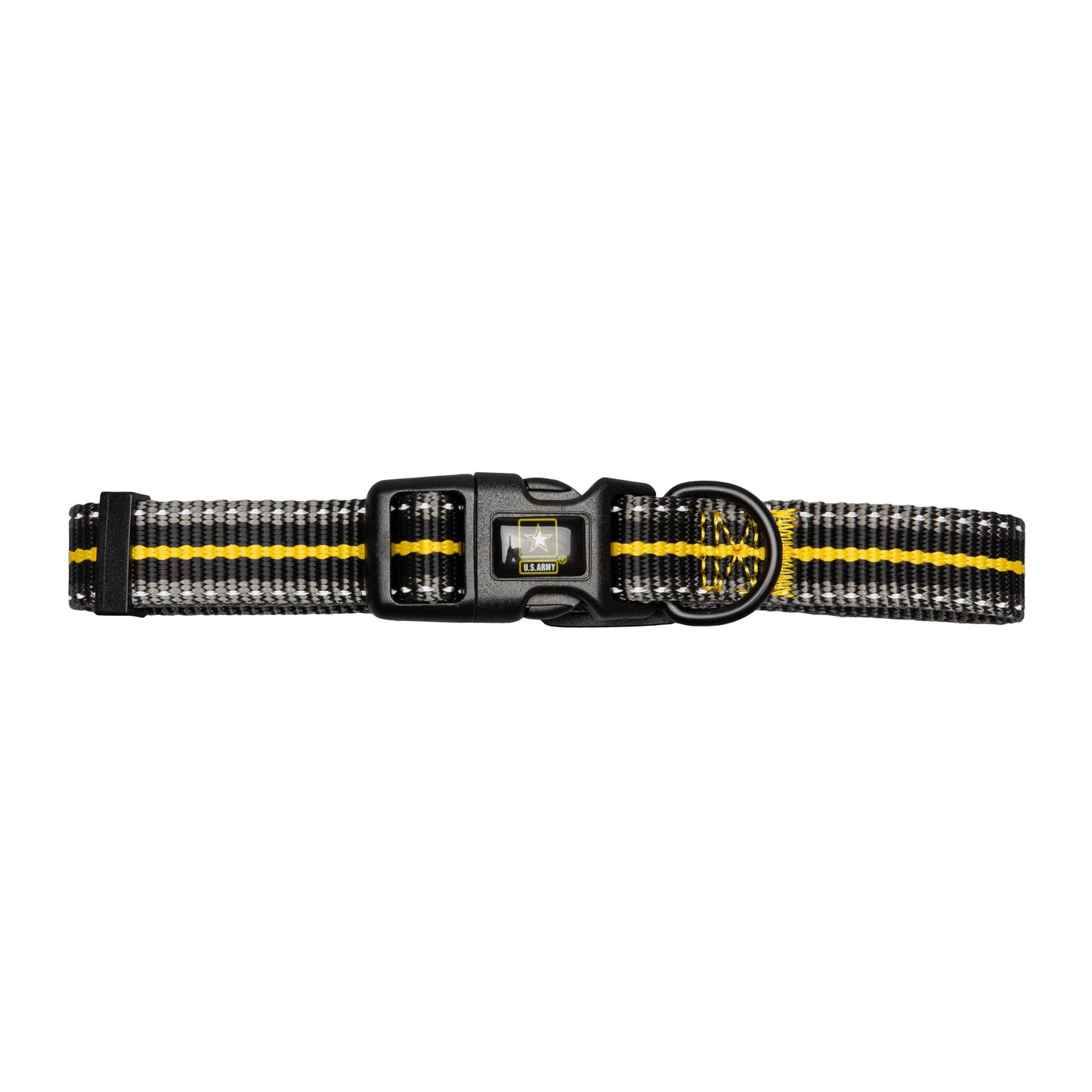 Dog collar with black and yellow pattern on a white background