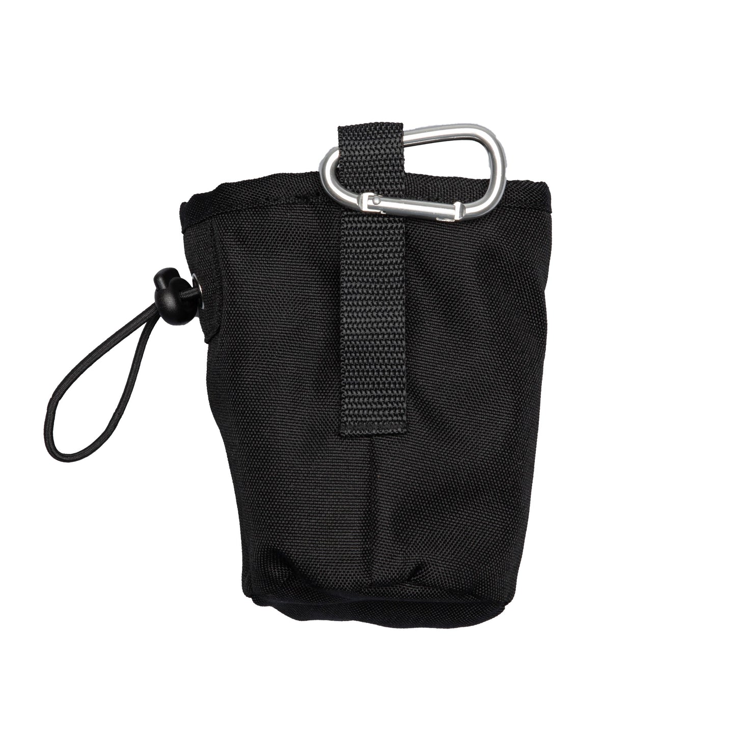 Black pouch with a carabiner on a white background