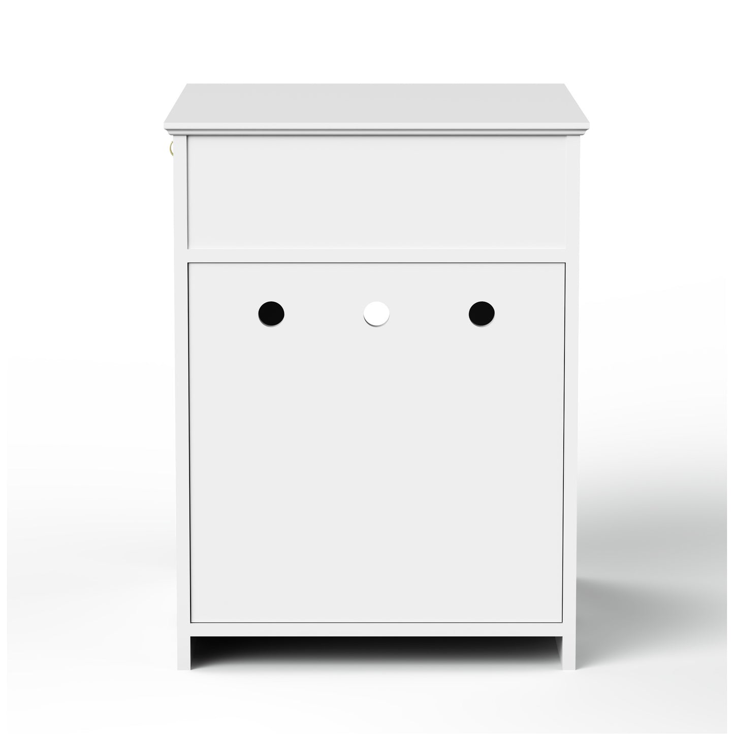 White nightstand with a single drawer on a white background