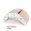 Beige fabric roll with colorful pattern label on a white background