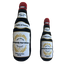 Two plush wine bottle toys with labels on a white background