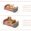 Dog beds with measurements and dog weight suggestions on a white background