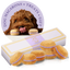 Dog macarons with a box and a small inset of a dog with a macaron.