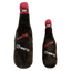 Two plush bottle-shaped toys with 'sante' and 'Cheers!' text on a white background.