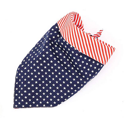 Navy blue bandana with white stars and red and white striped border on a white background