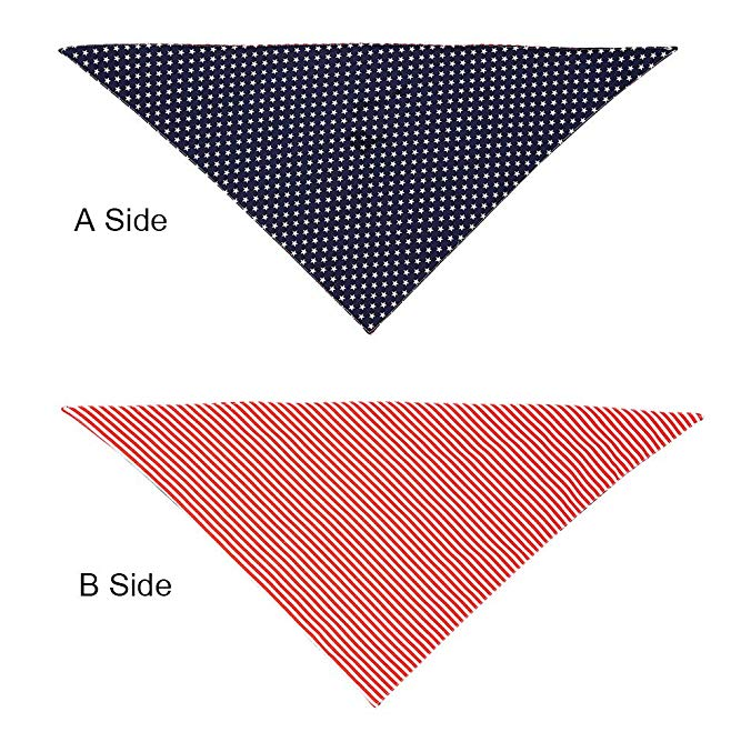 Two triangular fabric samples with different patterns labeled 'A Side' and 'B Side'.