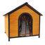Wooden dog house with a black frame on a white background