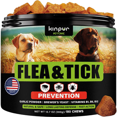 Kinpur Pet Care flea and tick prevention product with two dogs on a label