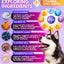 Dog supplement product with ingredients listed on a purple background