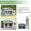 Outdoor dog house with features listed, including high-grade solid fir wood and waterproof roof.
