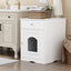 White wooden cabinet with a pet door in a bathroom setting