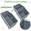 Freely removable partition system for a large internal activity space with paw prints on a white background.
