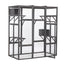 Large bird cage with multiple levels and perches on a white background