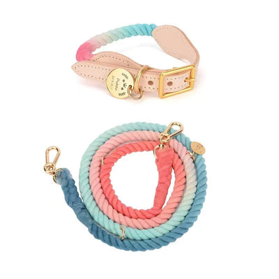 Hands Free Rope Leash and Luxe Royal Leather Collar Bundle - Daydream-0
