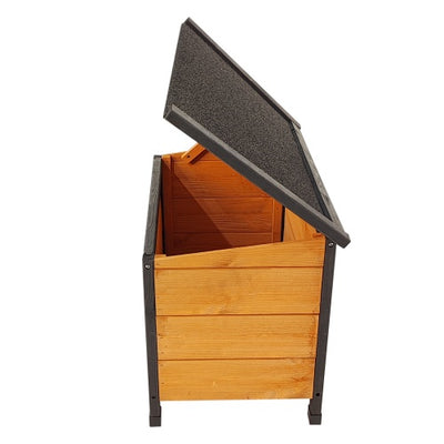 Wooden storage box with a gray lid on a white background