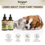 Two bottles of Kinpur pet care product with a dog and cat lying down, and text about the product's benefits.