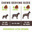 Chart showing recommended chews serving sizes for dogs based on weight.