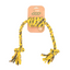Yellow and black braided rope toy with packaging on a white background