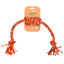 Orange and black braided rope toy with tassels on a white background