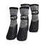 Set of four gray and black pet socks with FPET branding on a white background