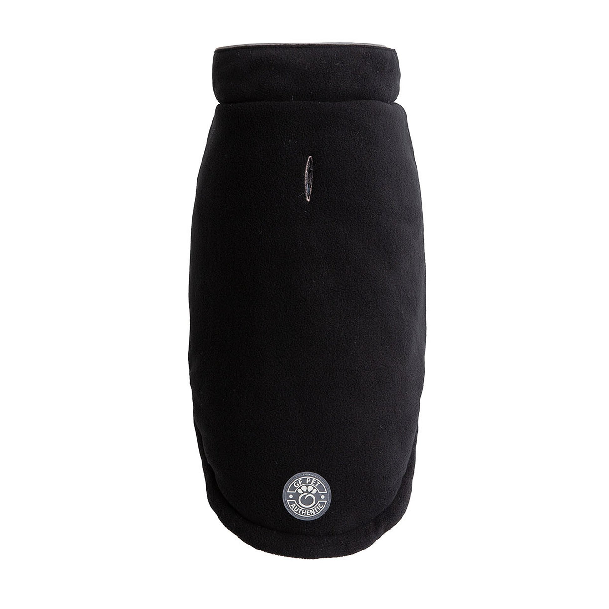Black pet coat with a brand logo on a white background
