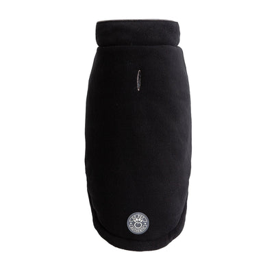 Black pet coat with a brand logo on a white background