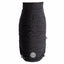 Black quilted dog coat with a brand logo on a white background
