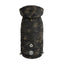 Camouflage-patterned dog coat with a hood on a white background