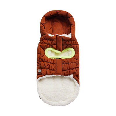 Brown baby bunting with white interior on a white background