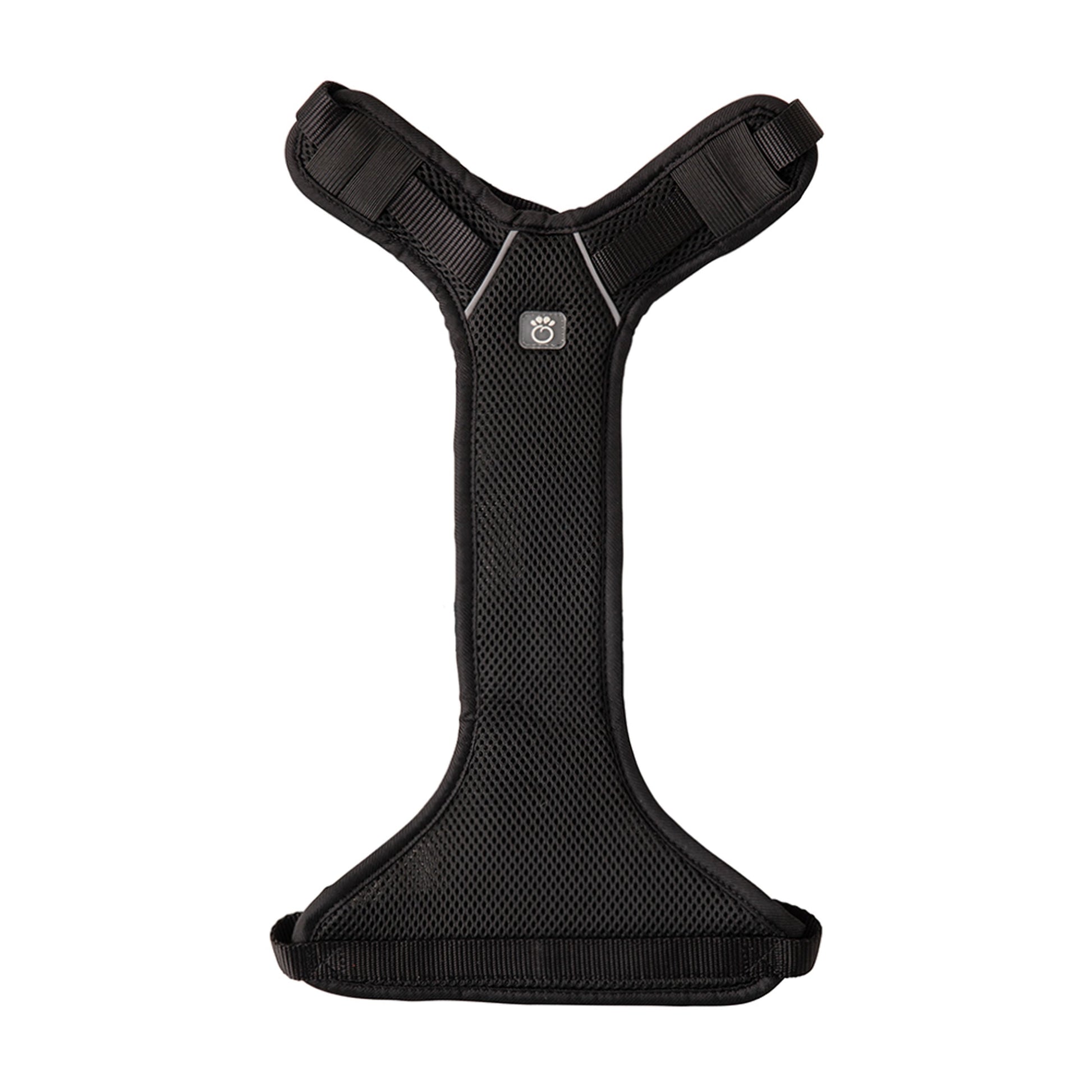 Black dog harness on a white background