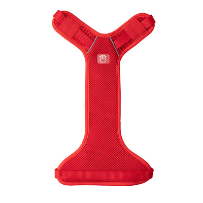 Red dog harness on a white background