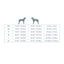 Dog size chart with measurements and weight ranges on a white background