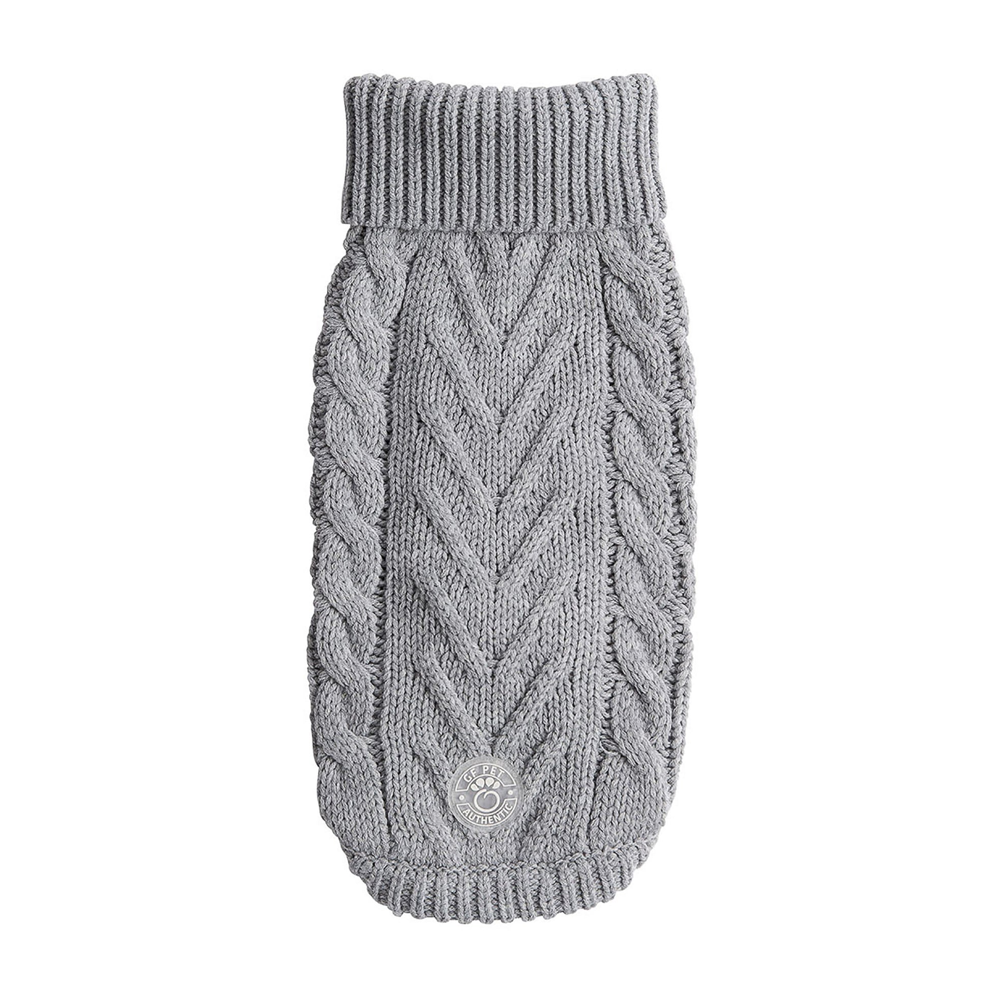 Gray knitted dog sweater on a white background