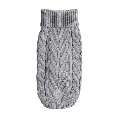 Gray knitted dog sweater on a white background