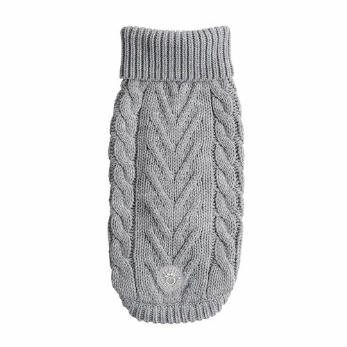 Gray knitted dog sweater on a white background