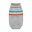 Gray knit dog sweater with colorful striped pattern on a white background
