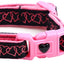 Pink and black dog collar with heart design and keychain