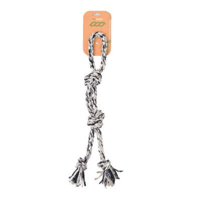 Dog rope toy with tassels on a white background