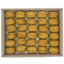 Box of pumpkin macarons with a white background