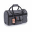Gray pet carrier with black accents on a white background