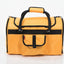Yellow pet carrier with black straps on a white background