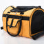 Yellow pet carrier with black accents on a white background