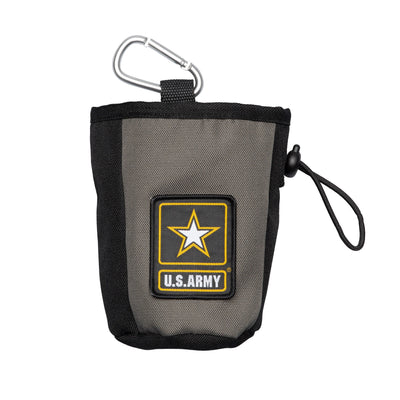 Gray pouch with U.S. Army logo and carabiner on a white background