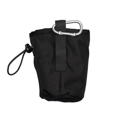 Black pouch with a carabiner on a white background
