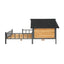 Dog house with wooden panel and metal frame on a white background