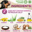 Dog balm product with ingredients listed and a dog licking its paw.